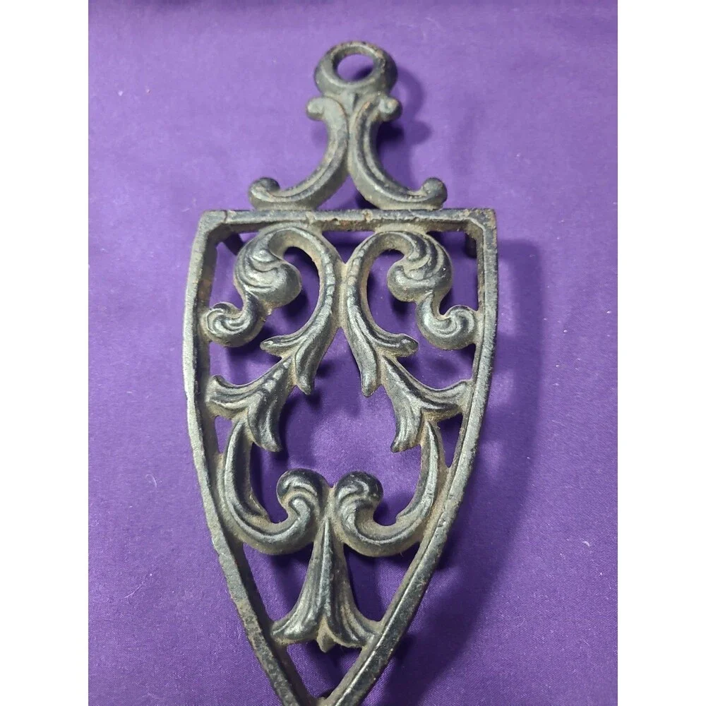 2 Vintage Cast Iron Trivet Cathedral Shabby Painted White & Black